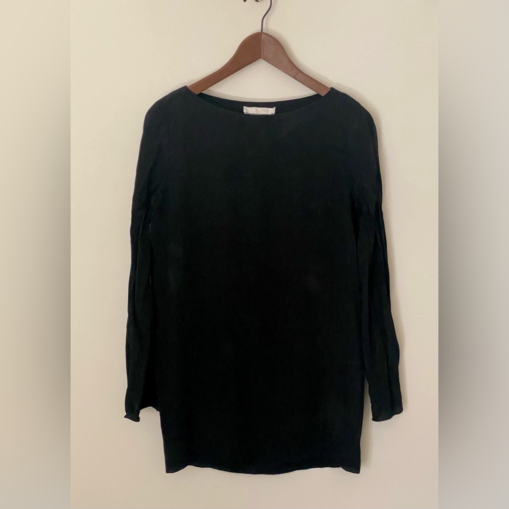 Chloe black silk tunic top